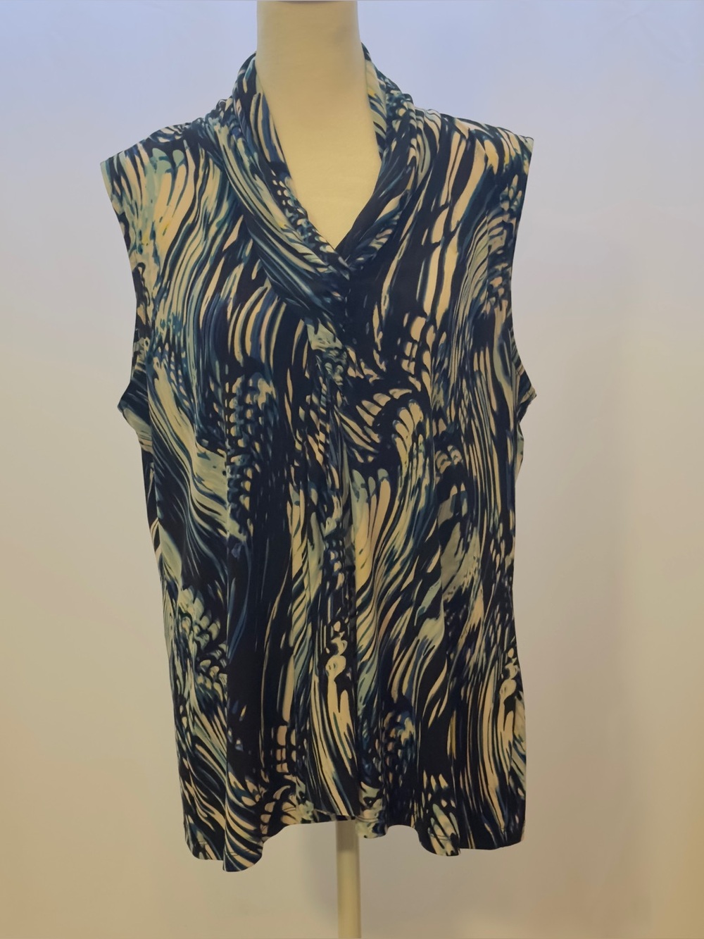 Peck & Peck Collection XL Sleeveless Multi Blue Tones Pullon Blouse Top RN92690